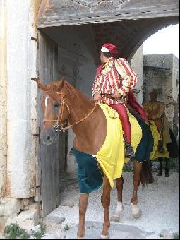 Uomo in costume a cavallo