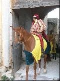 Uomo in costume a cavallo