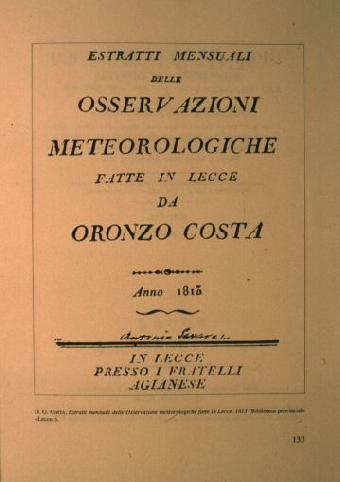 O. Costa - Osservazioni meteorologiche Fonte: Scienza del Salento